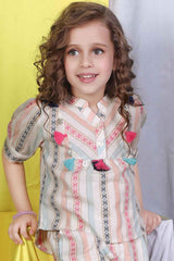 Printed Co Ord Set With Puffed Sleeves For Girls - Lagorii Kids