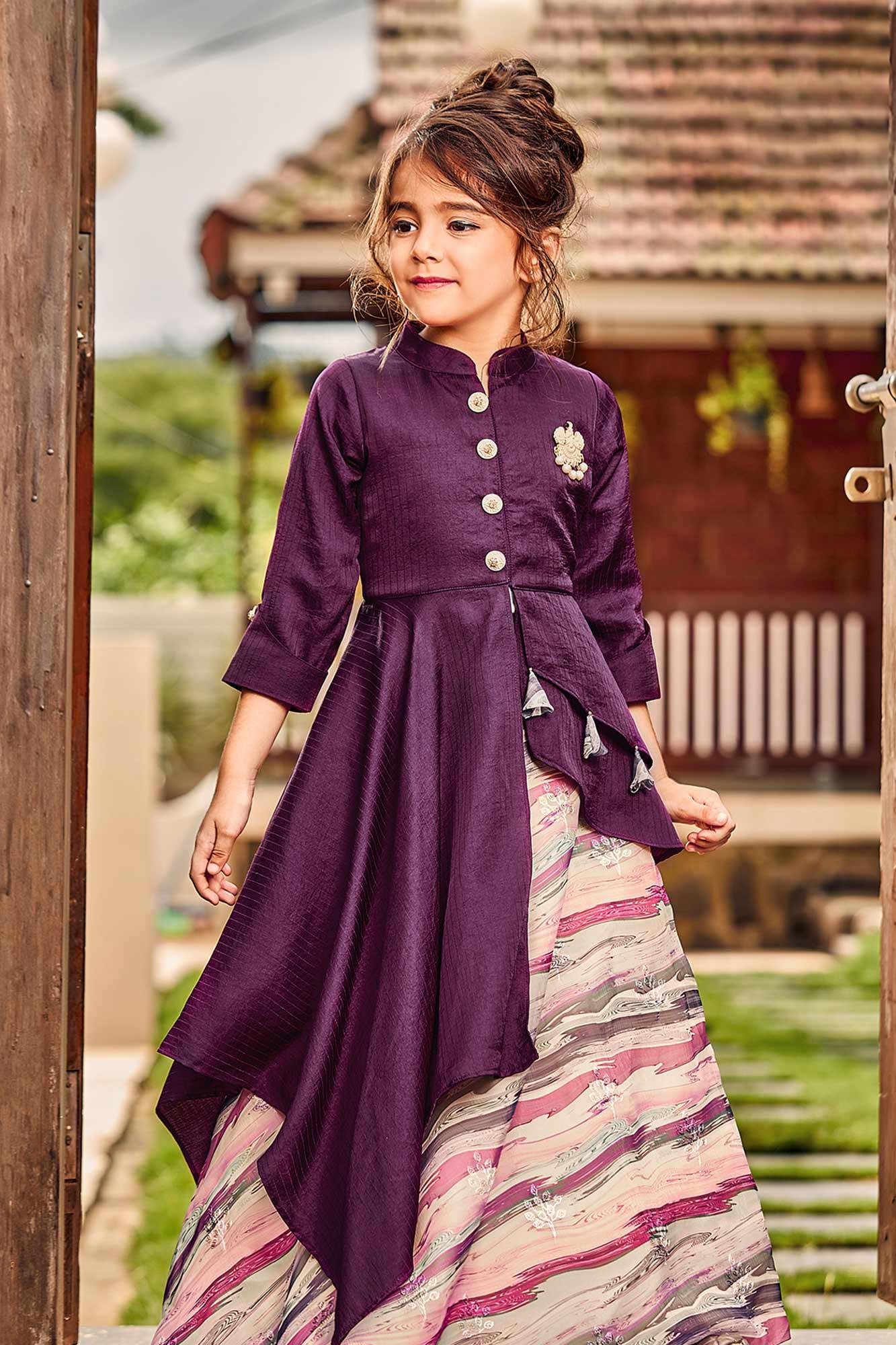 purple asymmetric lehenga choli for girls lagorii kids 2