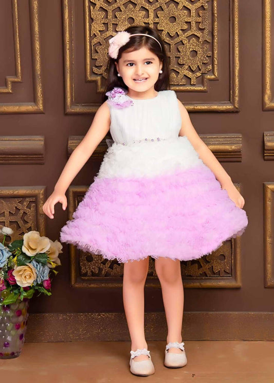 Purple Bushy Net Ruffled Frock With For Girls - Lagorii Kids