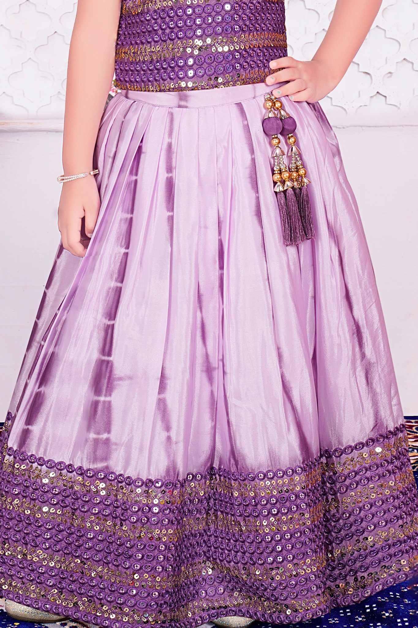 Purple Tie And Dye Ghagra-Choli Set With Embroidery For Girls - Lagorii Kids