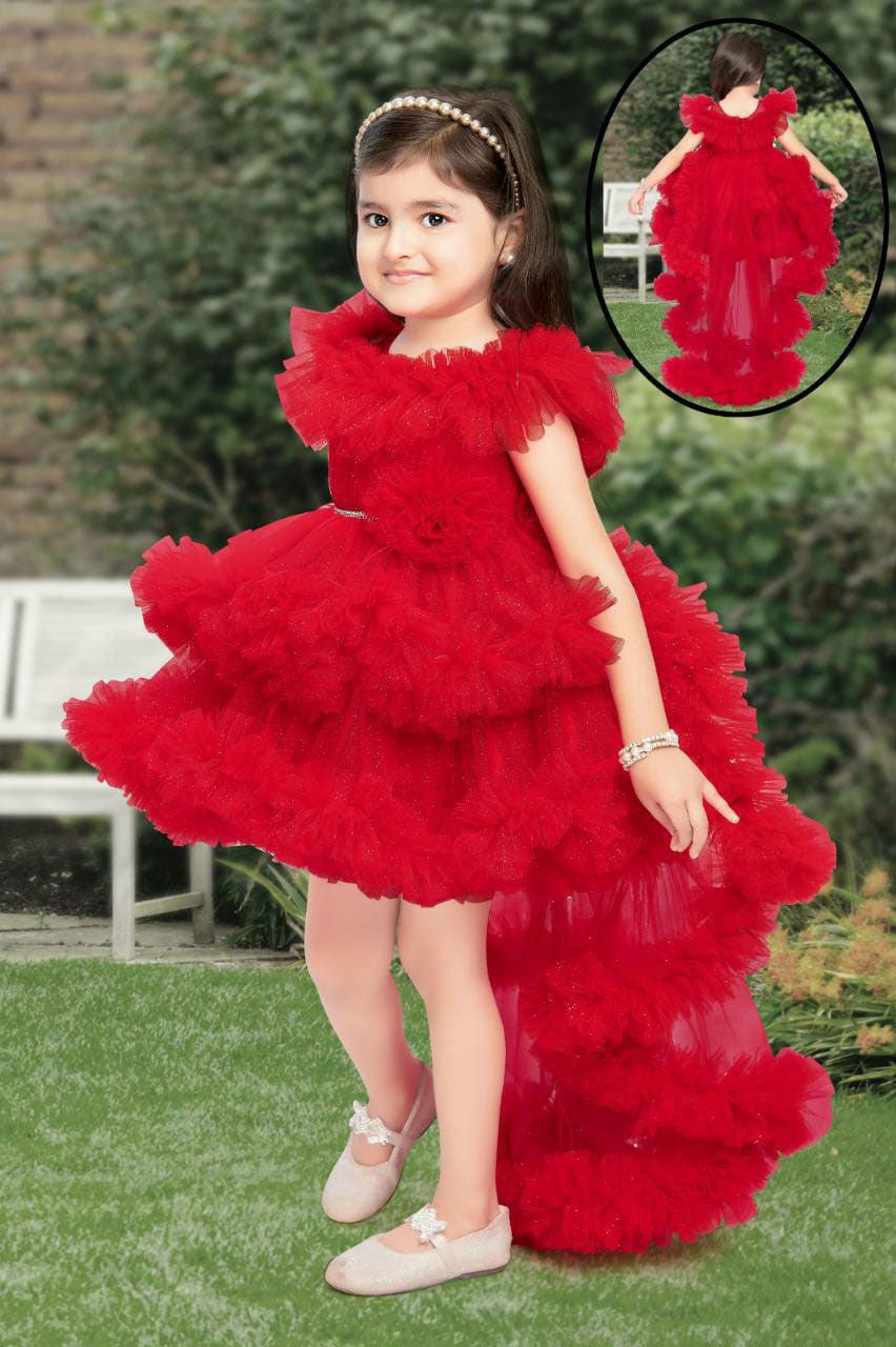Radiant Red Tailback Frock for Kids: Playful Elegance in Every Twirl - Lagorii Kids
