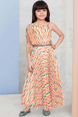 Rainbow Elegance: Kids' Multicolour Gown with Single Sleeve. - Lagorii Kids