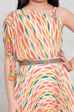 Rainbow Elegance: Kids' Multicolour Gown with Single Sleeve. - Lagorii Kids