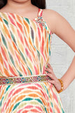 Rainbow Elegance: Kids' Multicolour Gown with Single Sleeve. - Lagorii Kids