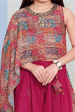 Rani Pink Elegance: Wide Leg Palazzo Pant Set with Vibrant Printed Top for girls. - Lagorii Kids