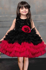Red And Black Multilayered Partywear Frock For Girls - Lagorii Kids