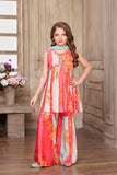 Red Floral Printed Sharara Set With Aliya Cut For Girls - Lagorii Kids