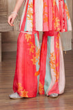 Red Floral Printed Sharara Set With Aliya Cut For Girls - Lagorii Kids