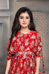 Red Floral Printed Sharara Set With For Girls - Lagorii Kids