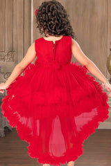 Red Net Multilayer With Ruffle Frock For Girls - Lagorii Kids