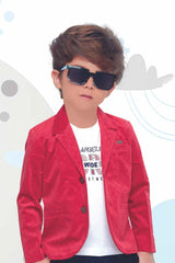 Red Overcoat With White T-shirt And Black Pant Set For Boys - Lagorii Kids