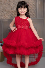Red Tailback Frock With Bow For Girls - Lagorii Kids