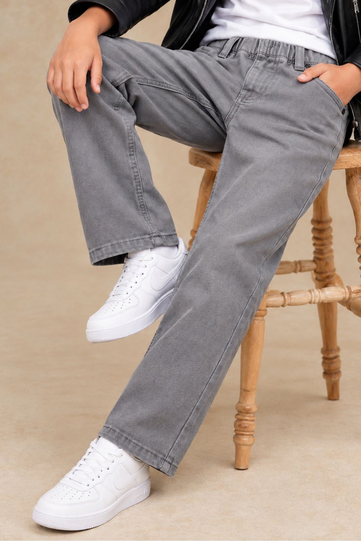 Light Grey Regular Fit Denim Pants For Boys