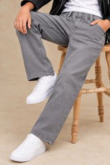 Light Grey Regular Fit Denim Pants For Boys