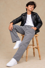 Light Grey Regular Fit Denim Pants For Boys