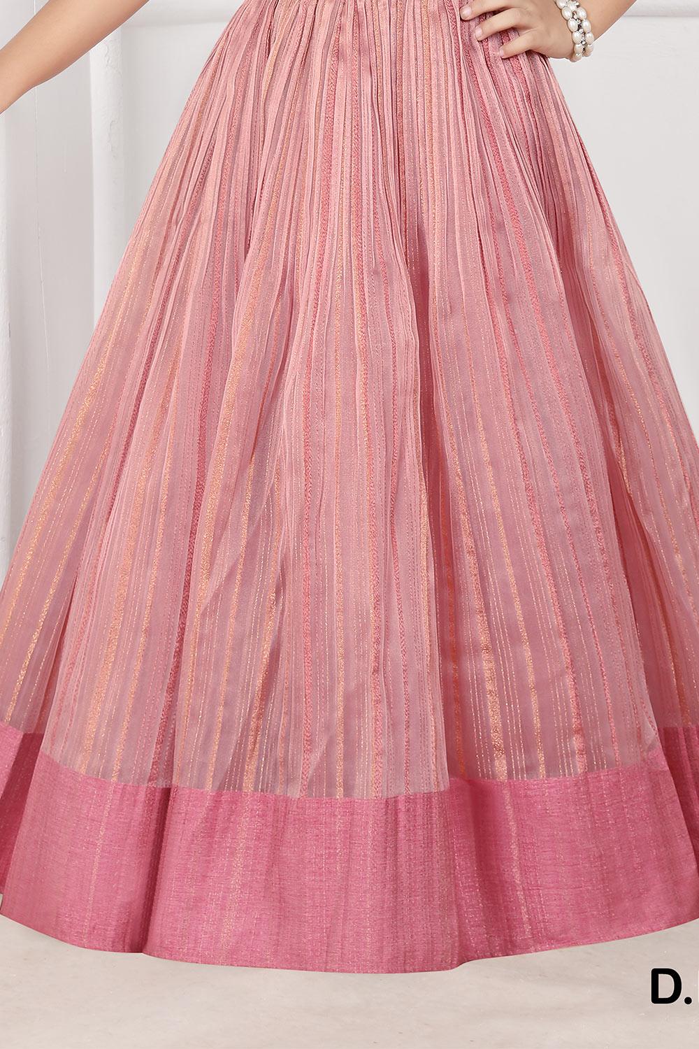 Rose pink tissue gown with Gota, Zari and mirror work. - Lagorii Kids