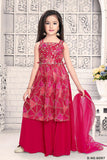 Royal Blossoms: Rani Pink Printed Kurti and Palazzo Set for Kids. - Lagorii Kids