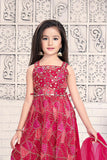 Royal Blossoms: Rani Pink Printed Kurti and Palazzo Set for Kids. - Lagorii Kids