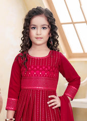 Royal Red mirror work anarkali set - Lagorii Kids