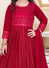 Royal Red mirror work anarkali set - Lagorii Kids