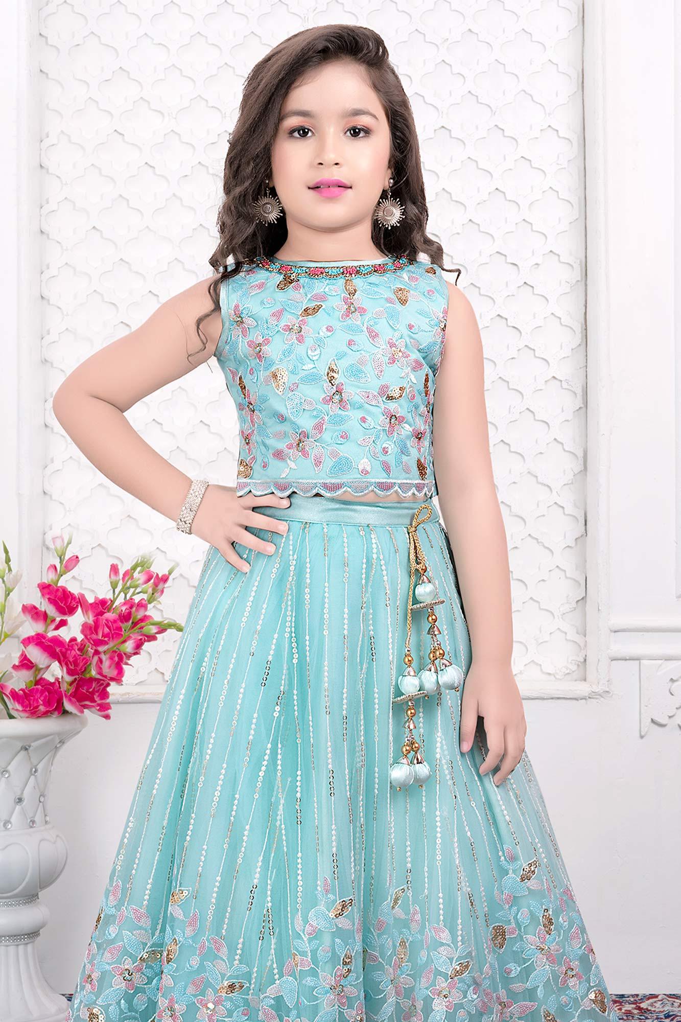 Buy Party Wear Blue Sequins Work Silk Kids Lehenga Choli Online From Surat  Wholesale Shop.
