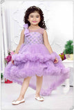 Sequin Lavender Ruffled Net Tailback Frock With Bow Embellishment For Girls - Lagorii Kids
