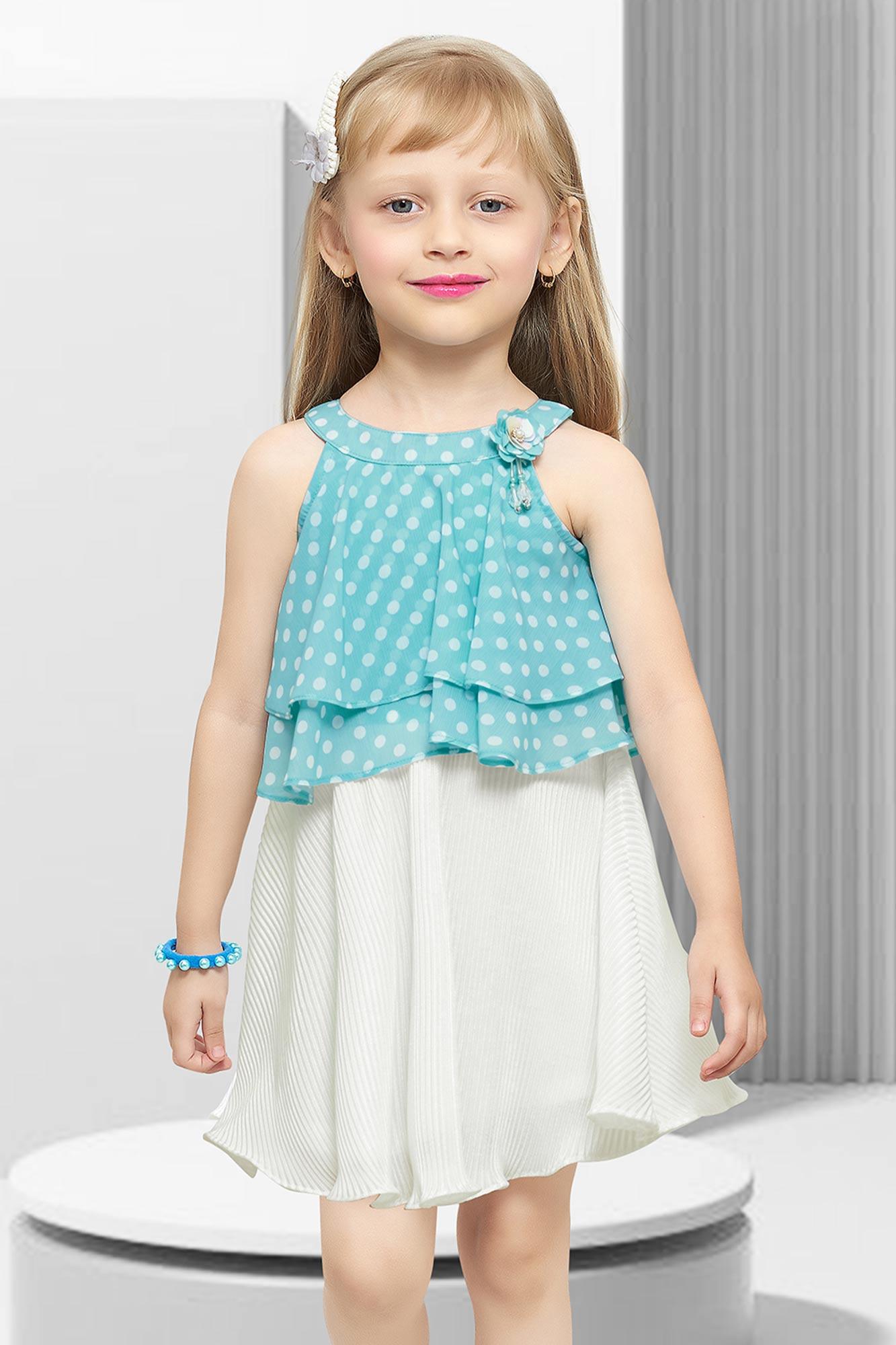 Sky Blue Charm and White Whimsy: Girls' Top and Skirt Set. - Lagorii Kids