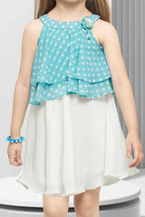 Sky Blue Charm and White Whimsy: Girls' Top and Skirt Set. - Lagorii Kids