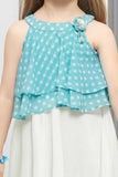 Sky Blue Charm and White Whimsy: Girls' Top and Skirt Set. - Lagorii Kids