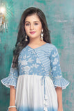 Sky Blue Embroidered Top With Dhoti Style Pant Set For Girls - Lagorii Kids