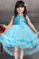 Sky Blue Sequin Tailback Frock - Lagorii Kids