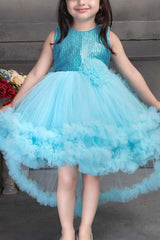 Sky Blue Sequin Tailback Frock - Lagorii Kids