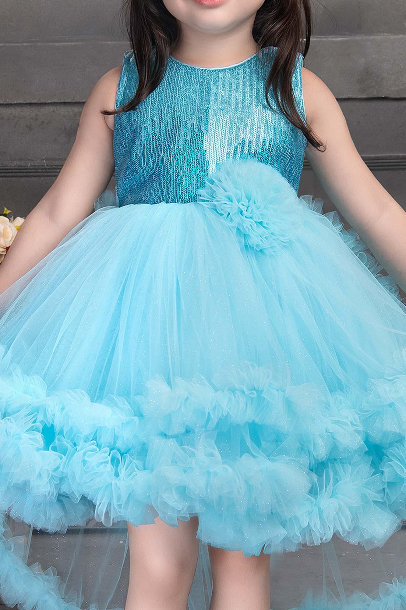 Sky Blue Sequin Tailback Frock - Lagorii Kids