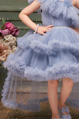 Slate Blue Ruffle Tailback Frock: Elegant Playfulness for Girls.6 - Lagorii Kids