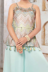 Sleeveless thread and sequins work top with palazzo pants for girls - Lagorii Kids