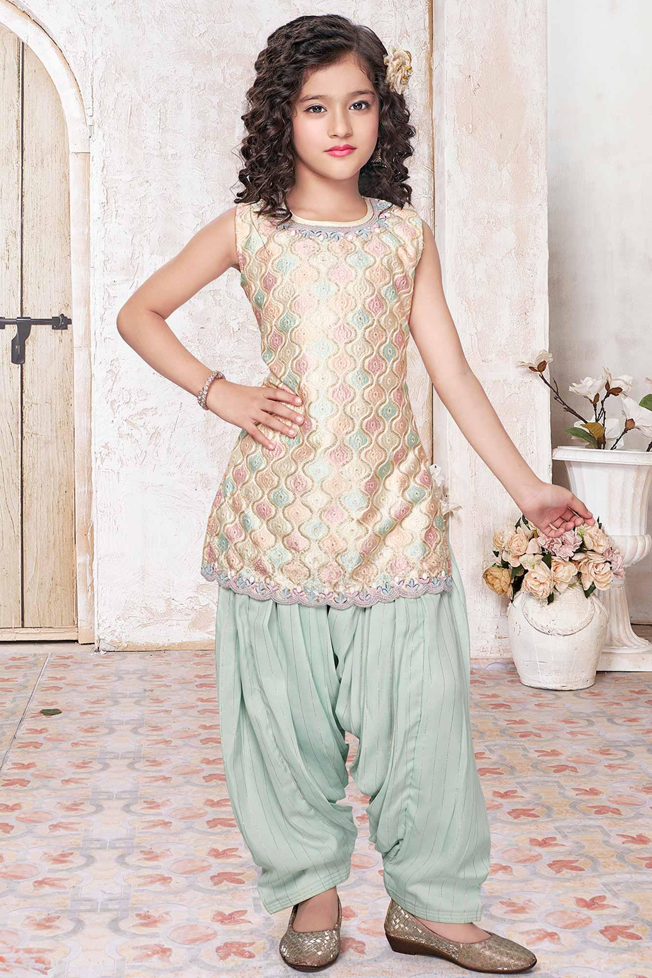Girls 3/4Th Sleeve Short Kurta & Printed Patiala Pant Set – Kiddopanti