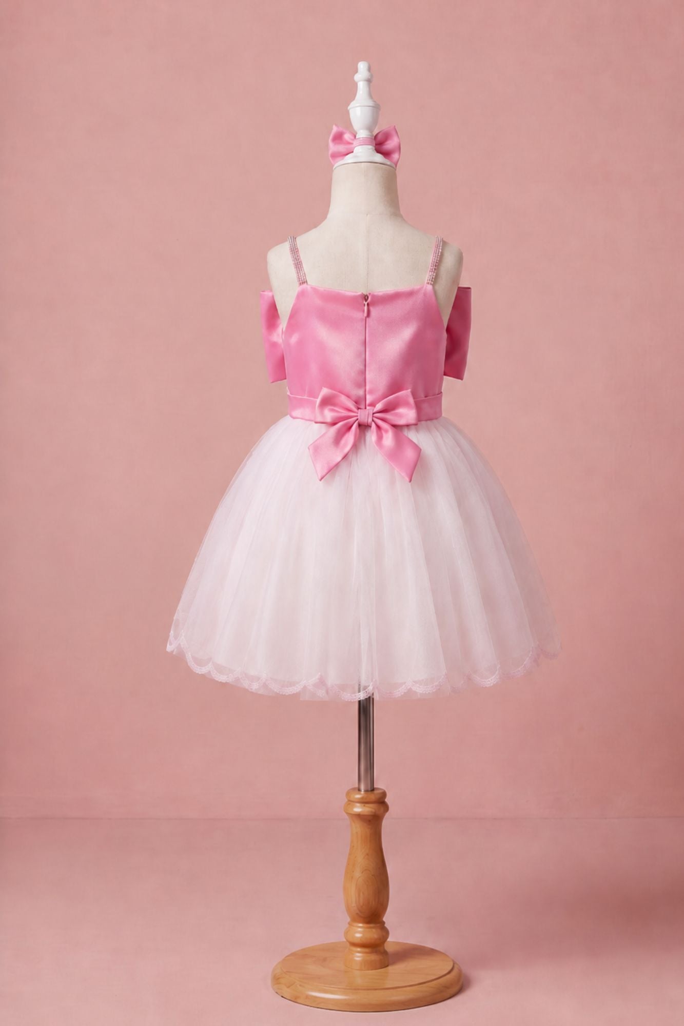 Pink Bow Embellished Party Frock with Floral Embroidery for Girls