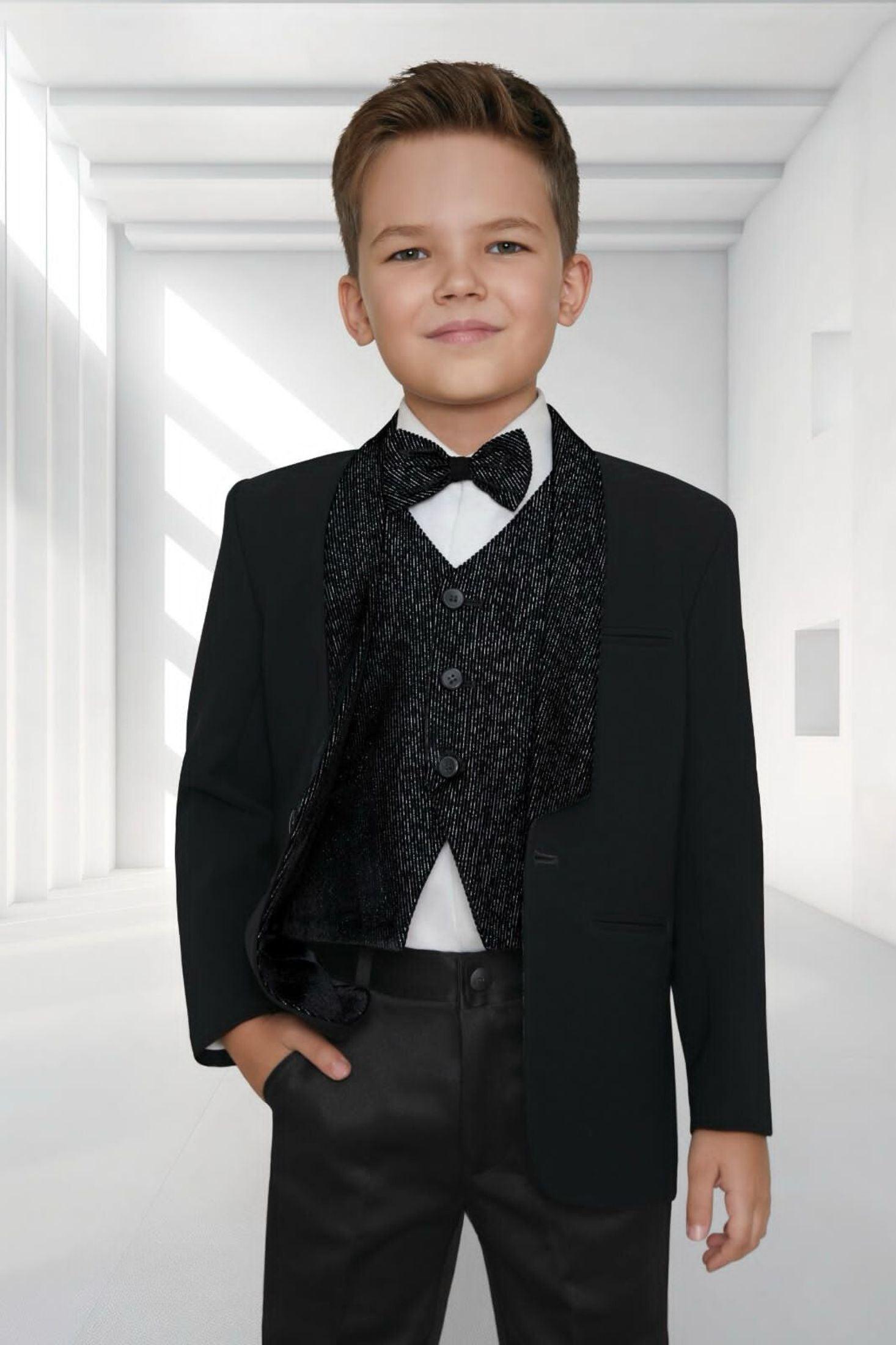 Stylish Black Tuxedo With Bow For Boys - Lagorii Kids