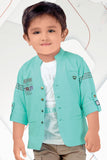 Stylish Blue Blazer With Printed White T-shirt And Beige Jeans Pant Set For Boys - Lagorii Kids