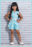 Stylish Blue Checked Peplum Top With Shorts Set For Girls - Lagorii Kids
