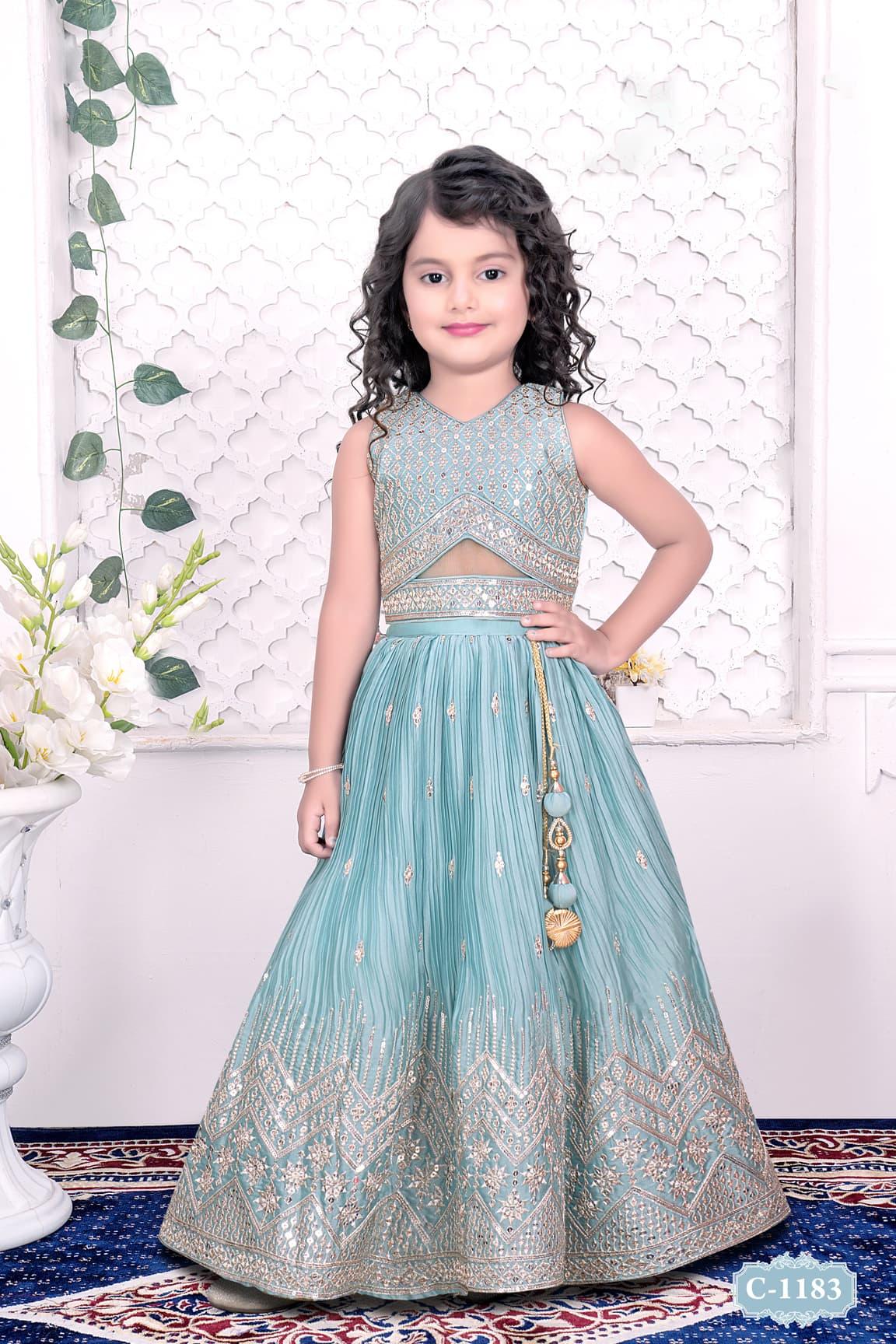 Stylish Blue Lehenga with Silver Embroidery For Girls - Lagorii Kids