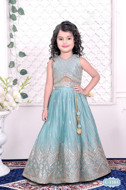 Buy Tejam kids girls designer taffeta silk lehenga choli for kids girls  (2-3 Years, Blue) at Amazon.in