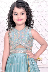Stylish Blue Lehenga with Silver Embroidery For Girls - Lagorii Kids