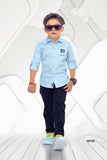 Stylish Blue Shirt and Black Pant Set - Lagorii Kids