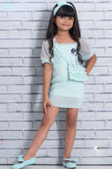 Stylish Chiffon Blue Dress With Puffed Sleeves For Girls - Lagorii Kids