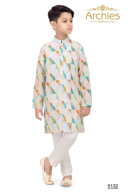 Stylish Cream Pattern Printed Kurta - Boys' Contemporary Ethnic Wear. - Lagorii Kids