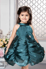 Stylish Green Layered Frock With Floral Embellishment For Girls - Lagorii Kids