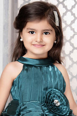 Stylish Green Layered Frock With Floral Embellishment For Girls - Lagorii Kids