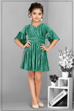 Stylish Green Partywear Dress With Ruffled Sleeves For Girls - Lagorii Kids