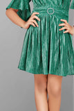 Stylish Green Partywear Dress With Ruffled Sleeves For Girls - Lagorii Kids